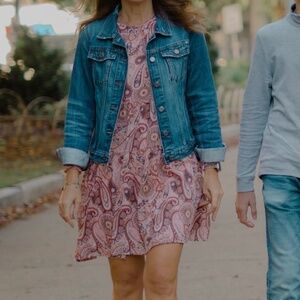Anthropologie Pink Cady Paisley Long Sleeve Shift Dress Size Xs